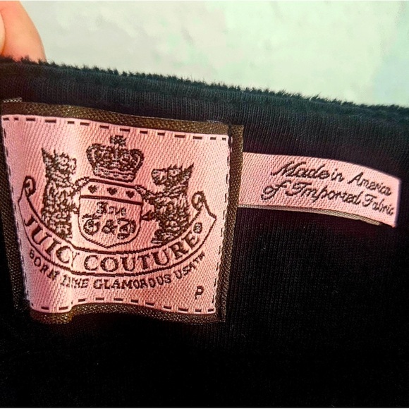 JUICY COUTURE Black Velour Wide Leg Romper Jumpsuit w Drawstring Waist Y2K - Picture 11 of 12